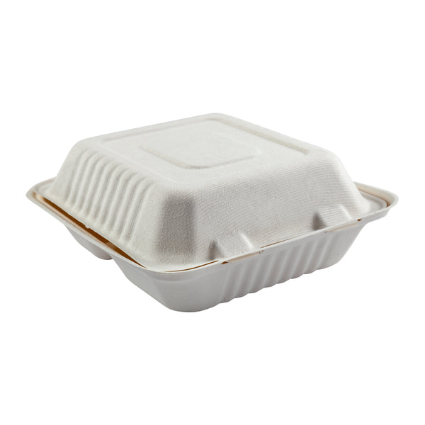 Huhtamaki 68007 Catering Hinged Clamshell Food Container 9 x 13 x 3,  Molded Fiber, 1-Compartment