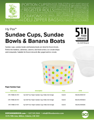 Catalog: Hy Pax - Sundae Cups, Sundae Bowls & Banana Boats